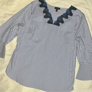 4 for $25•Talbots striped cotton embroidered top MP petite
